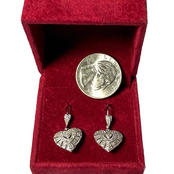 Sparkling Silver Heart Drop Earrings - Picture 8 of 9